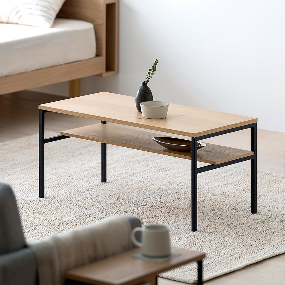 Iris Ohyama Spepa Table, Low Table, Stylish, Nordic Style, Slim, Small, Center Table, Natural/Black, Iris Ohyama HCT-800 HIROBIRO Series