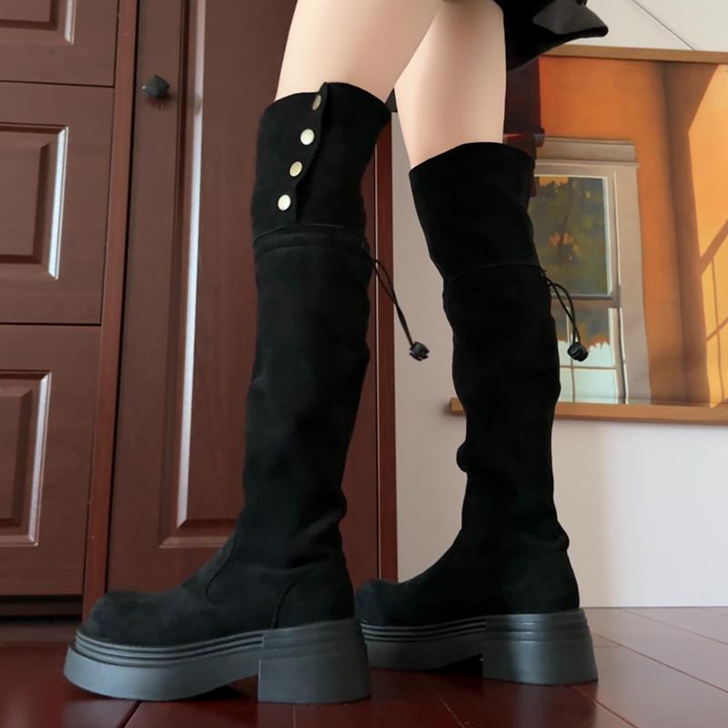 Fashion Vintage Platform Women Over The Knee High Boots Fashion Double Fold Wearing Mordern Long Botas Para Mujer