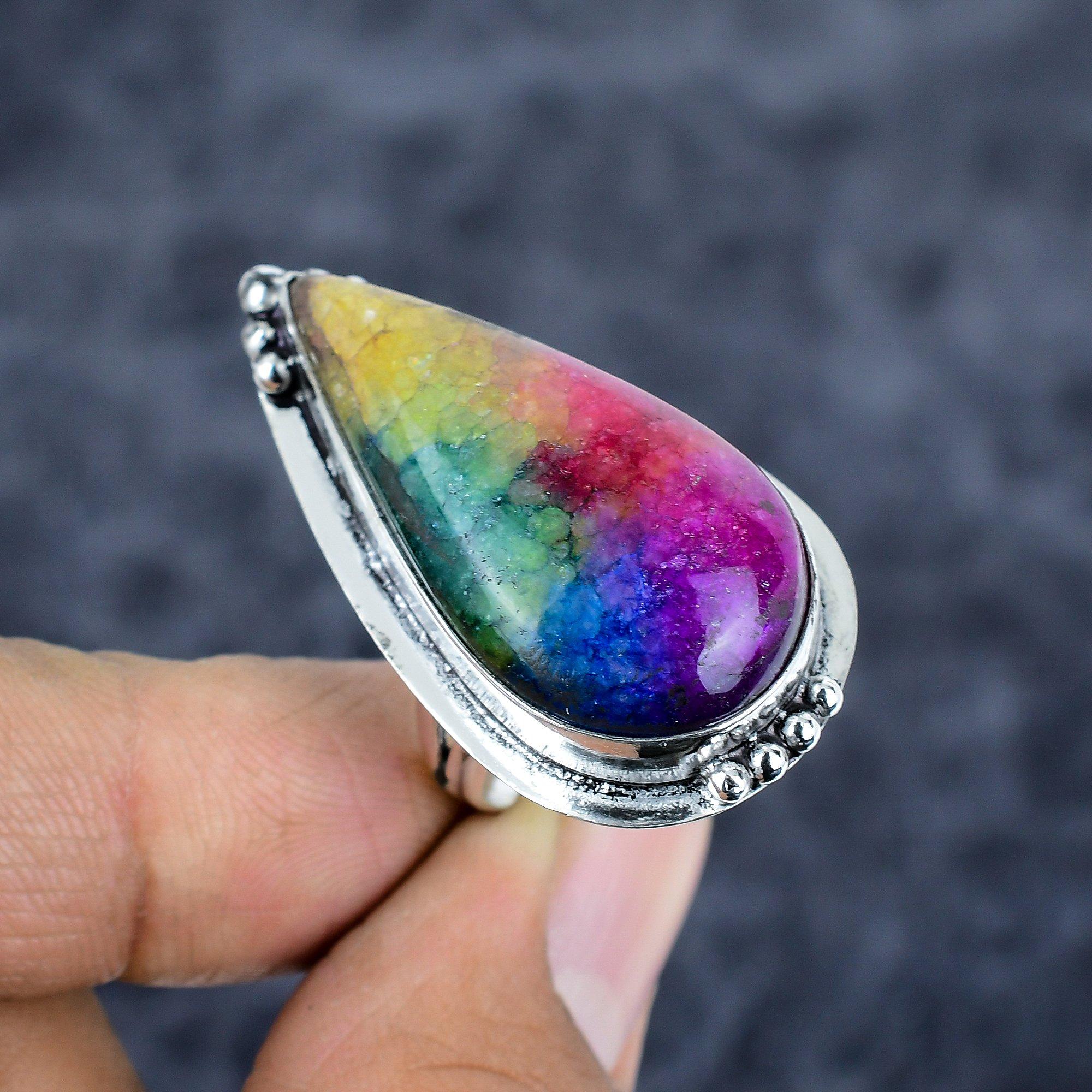 

Rainbow Solar Quartz Gemstone 925 Sterling Silver Jewelry Ring Size 8.5 M-2819