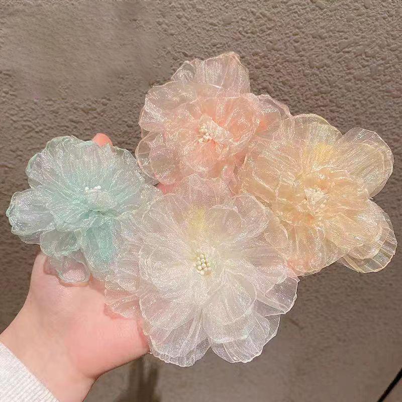 New Sweet Mesh Flower Hair Clip Women Girls Side Section Bangs Hairpin Seaside Vacation Photo Hair Accessories