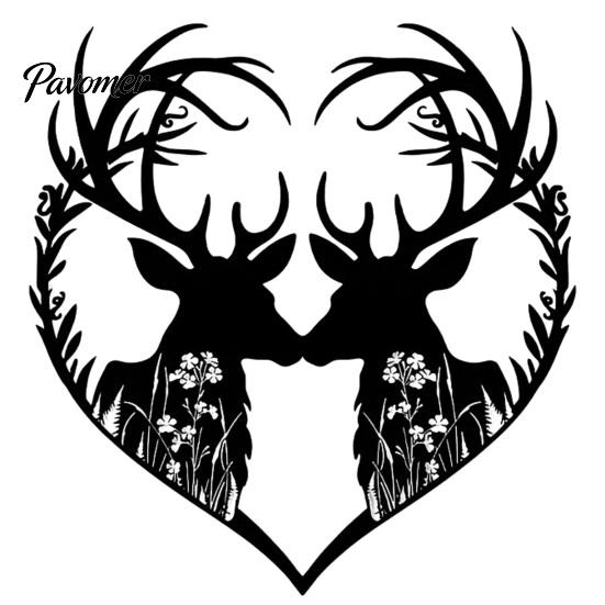 Decorative Hanging Ornaments for Home Metal Deer Heart Wall Decoration, Silhouette Couple Ornaments, Animal Art Patio Decor Backyard Sculpture Living