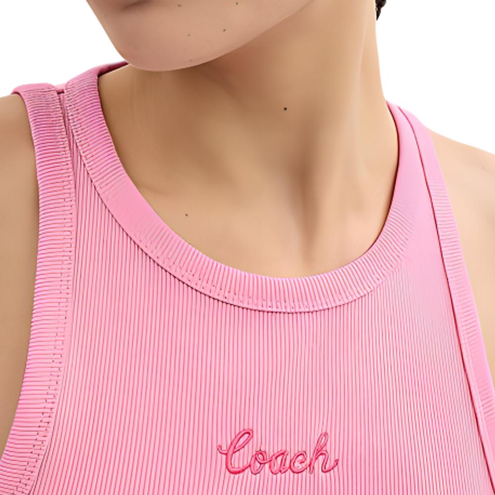 Coach SS24 Letter Print Round Neck Pullover Straight Tube Vest Women Tops Pink CS609-PIN