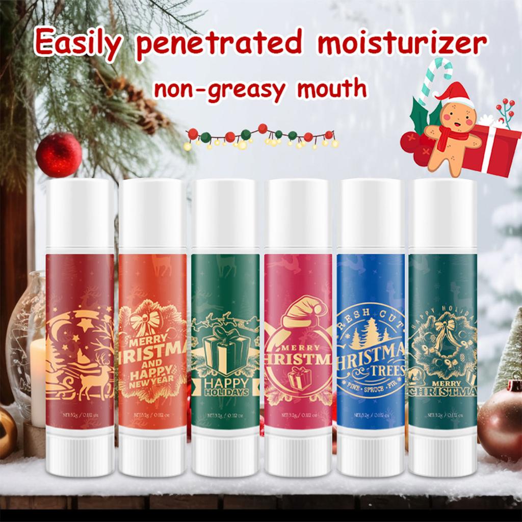 Weihnachts-Lippenbalsam-Geschenkset, 3 Fruchtgeschmacksrichtungen Feuchtigkeitsspendender Lippenbalsam für trockene, rissige Lippen, mit exquisiter Verpackung, Lippenpflege-Geschenke für Frauen und Männer