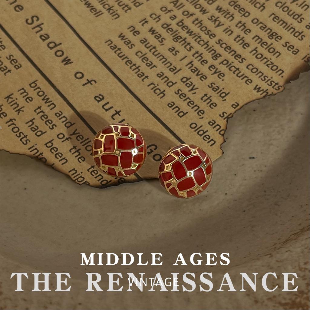 Burgundy Enamel Drop Glaze Earrings Collection Retro French Stud Earrings Hong Kong Style Earrings