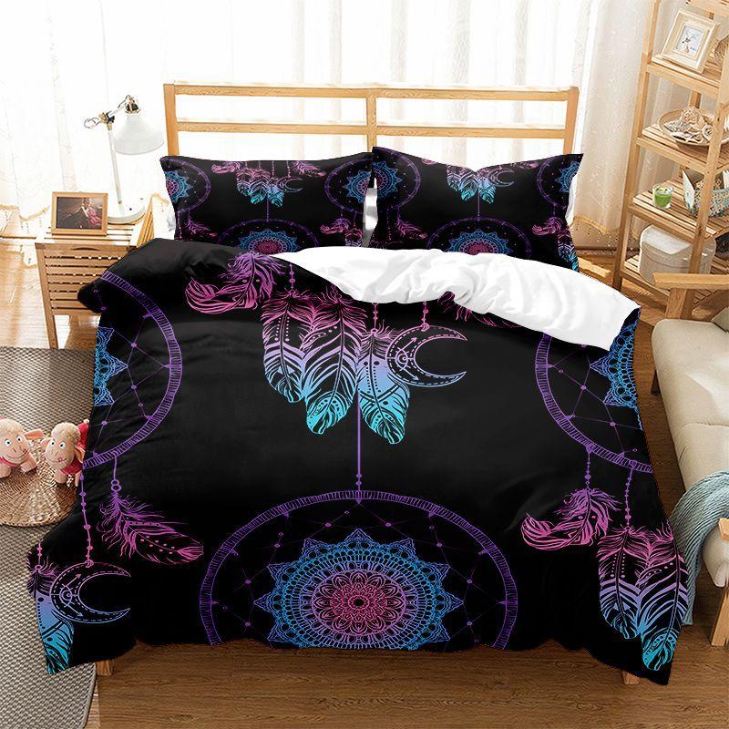 Sada povlaku na přikrývku Dreamcatcher Boho Mandala Ložní sada Pro dívky Dospělé Fialová Lapač snů Povlak na přikrývku Měkký Polyester