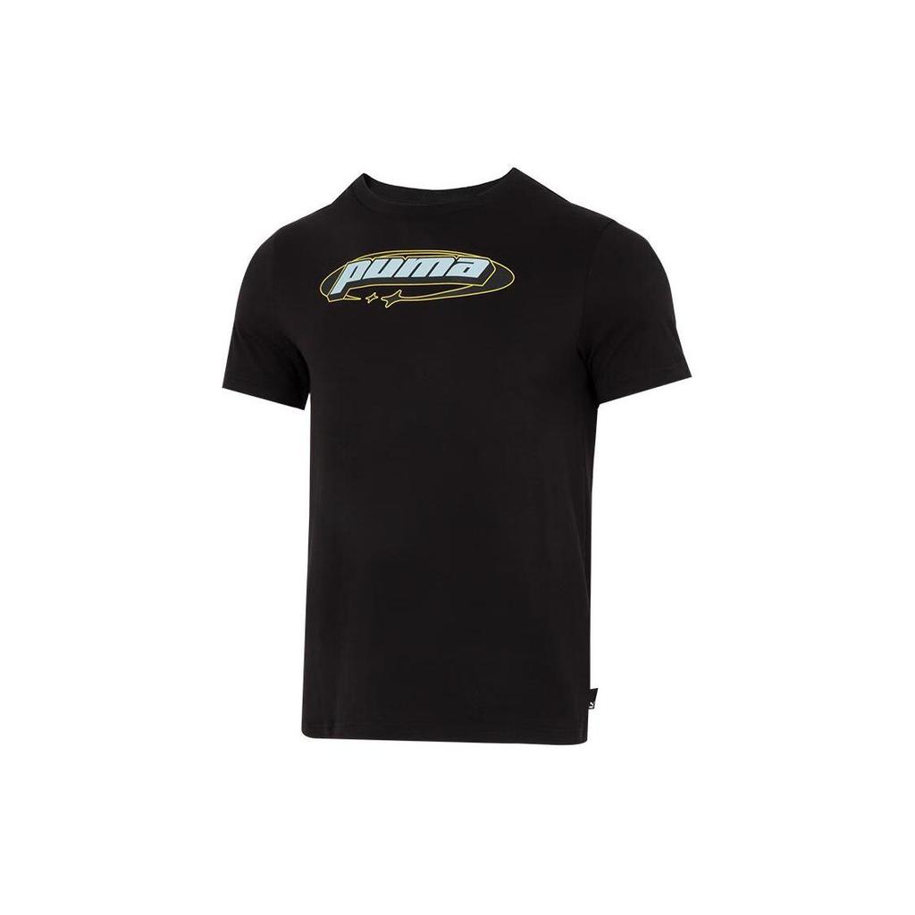 Puma Life Series Letter Print Design Casual Breathable Short Sleeve T-Shirt Men Tops Black 627011-01