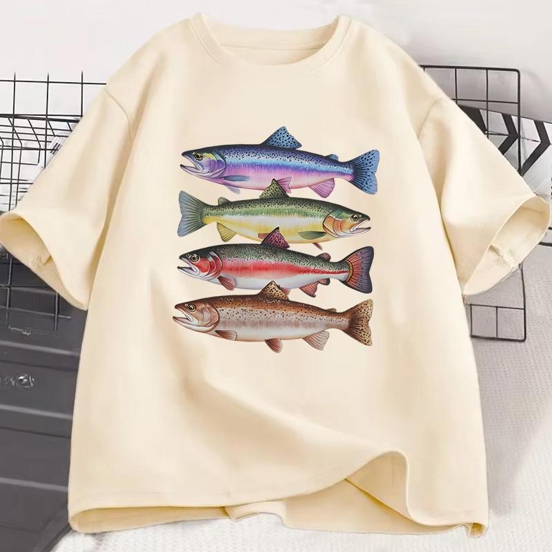 Funny Colorful Fish Print Shirts Humor Tee Short Sleeve Unisex Unisex Clothes Tops New Style Hot Sale Fishing Tshirt For
