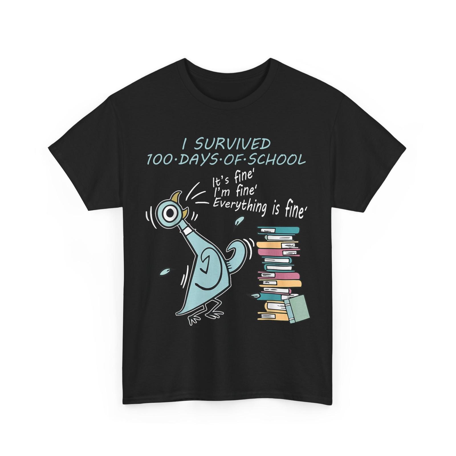 100th Day of School Shirt, I Survived 100 Days of School Funny Pigeon T-Shirt M