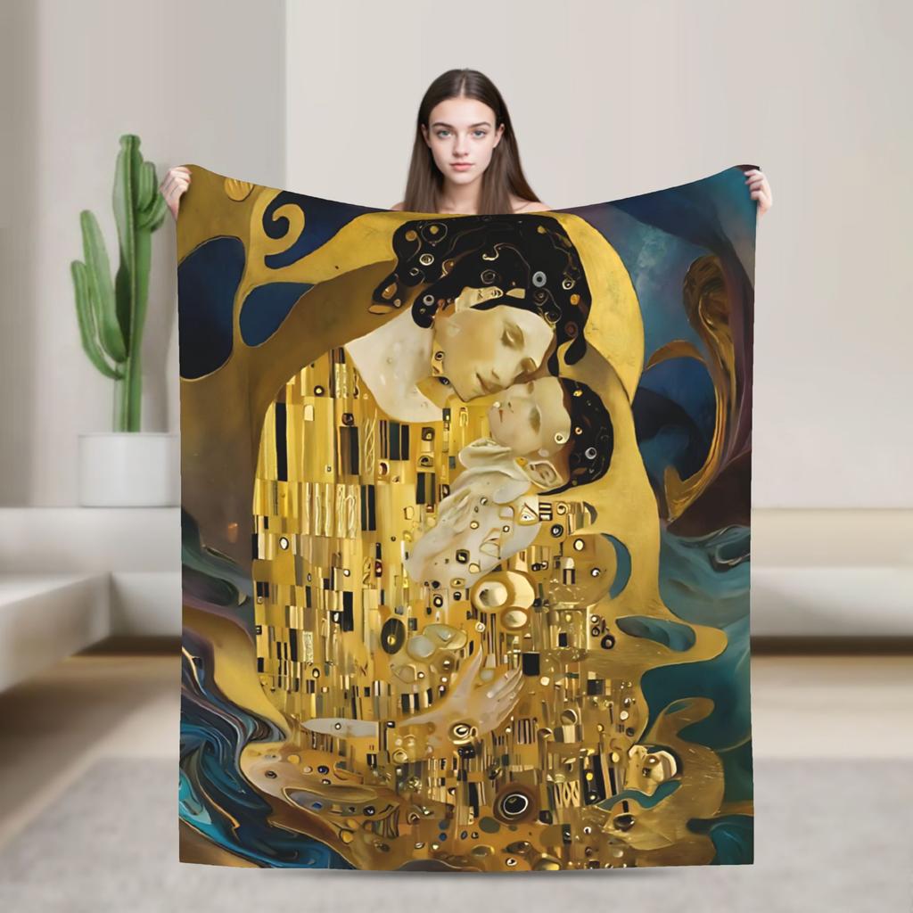 Timeless Maternal Bond-Inspired by Gustav Klimt Mother And Child Blanket Winter Decorative Living Room Novelty Bedspread