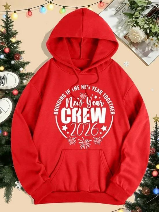 2026 Women's Autumn-Winter Happy New Year Crew Design Hip Hop Pocket Hoodie