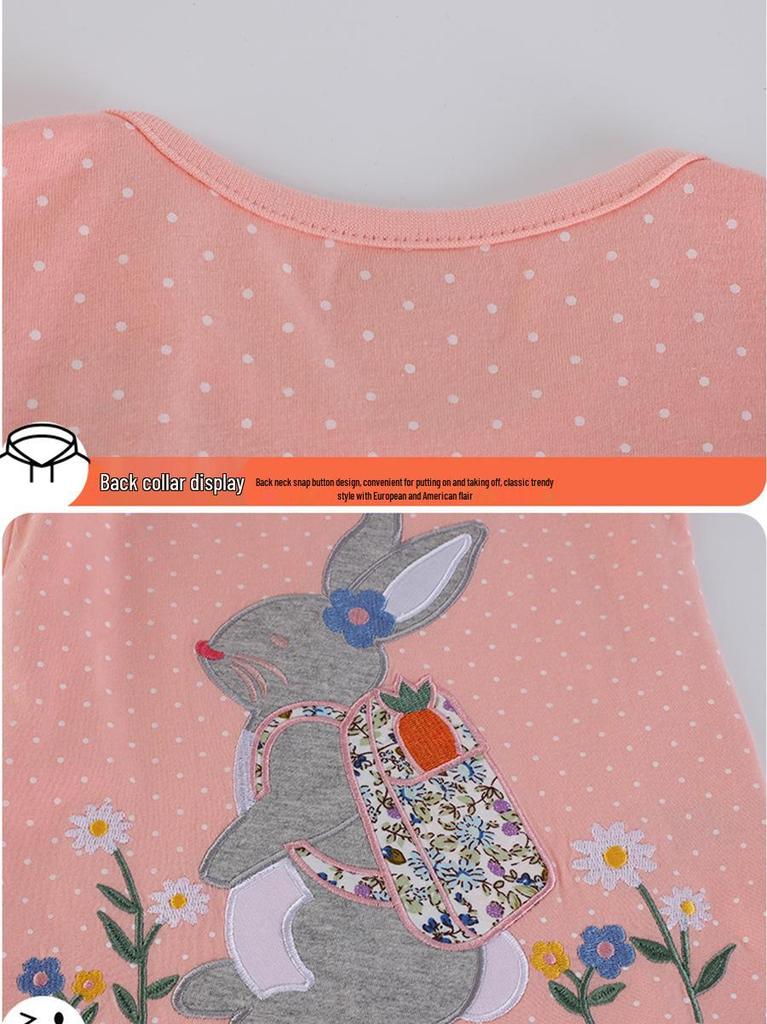 2026 Summer Girls' Cotton Cartoon Print T-shirt - Breathable, Casual Trendy Top for Kids