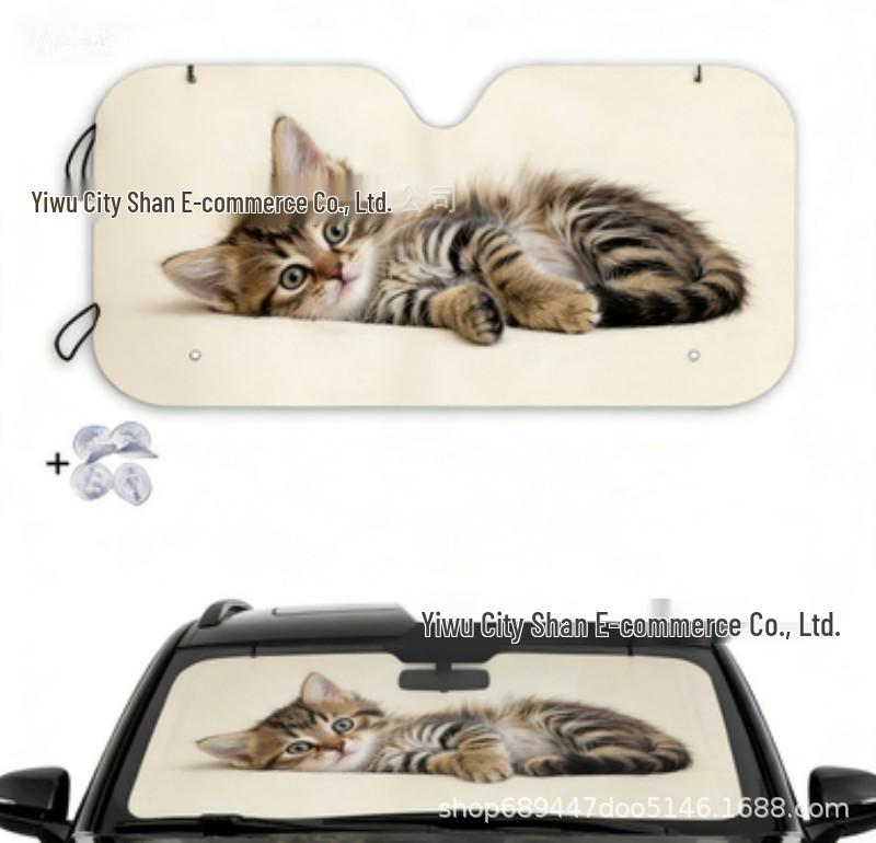 Floral Animal Pattern Car Windshield Sun Shade with Aluminum Foil Heat Insulation One Cat