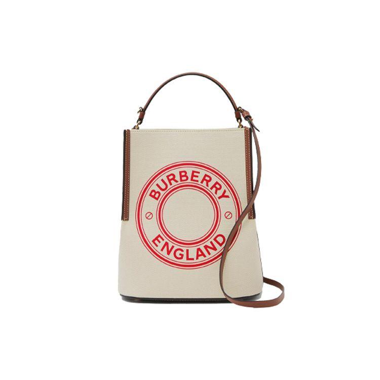 

Burberry Logo Pattern Peg Canvas Bucket Bag Women Handbags Natural Brown Bright-Red 80368231 Basic Set (Bag+Dust Bag)