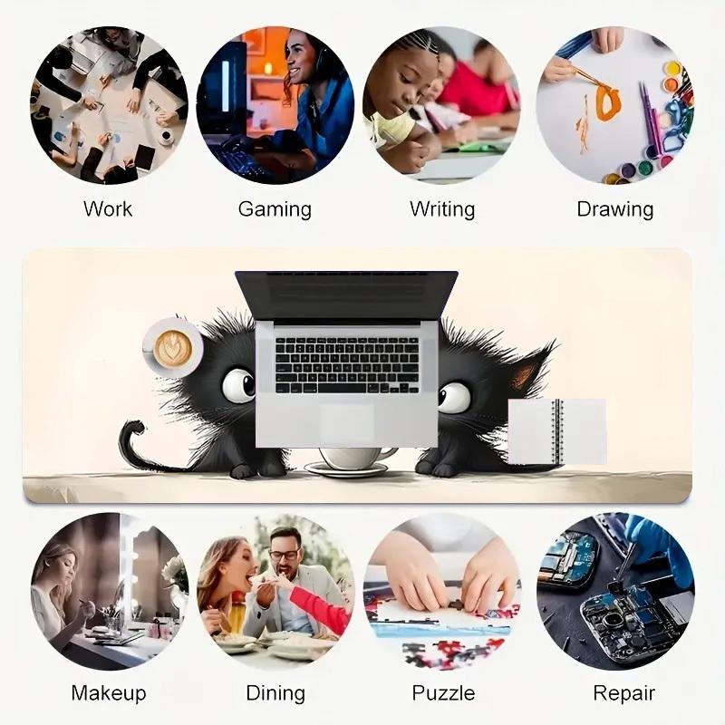 1 Pezzo Tappetino Mouse Gatto Caffè Grande Durevole Adatto per Scrivanie d'Ufficio, Computer da Gioco. Base Antiscivolo P91