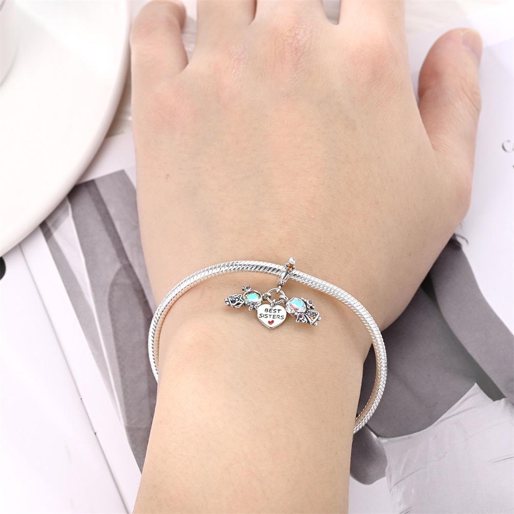 Charm Bead Charms Authentic copper Sister Pendant Set of Three Pieces Bead Charms Compatible With Bracelets Diy Fine Gift Women Delicate Jewellery A