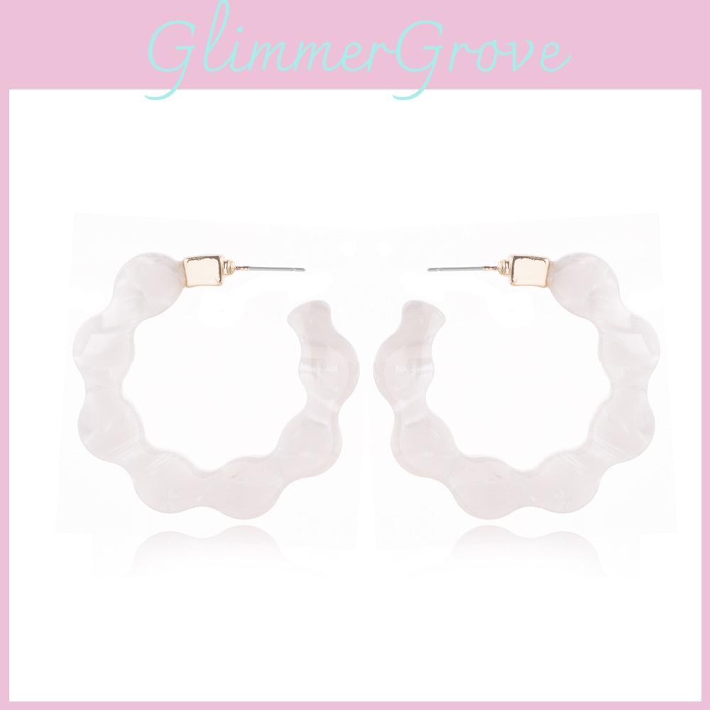 Ohmei Kuai Jing Fashion-forward White Acetate Alloy Flower Edge Earrings For Weddings