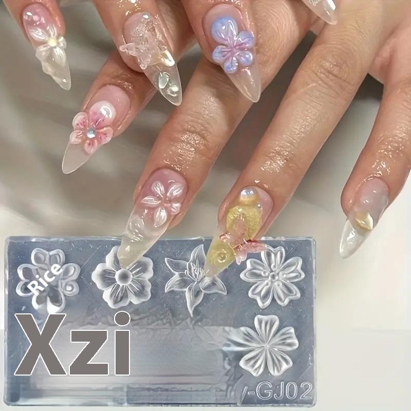 2 Pcs 3D Flower Silicone Nail Mold Lily Five-Petal Flower Nail Transparent Mold Diy Nail Art Decoration Manicure Design Tools