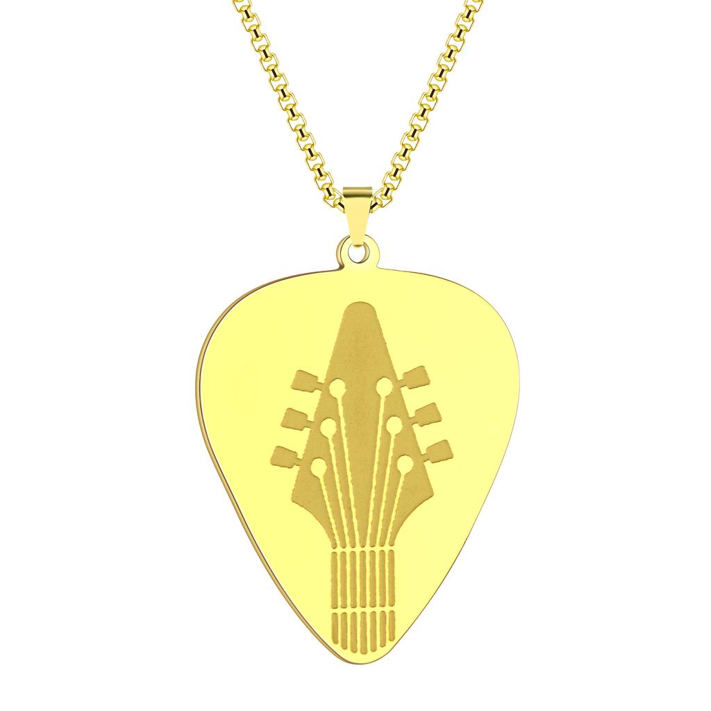 Kinitial Laser Carved Exquisite Fashion Stainless Steel Necklace Guitar Engraved Pendant Musician Birthday Commemorative Gift