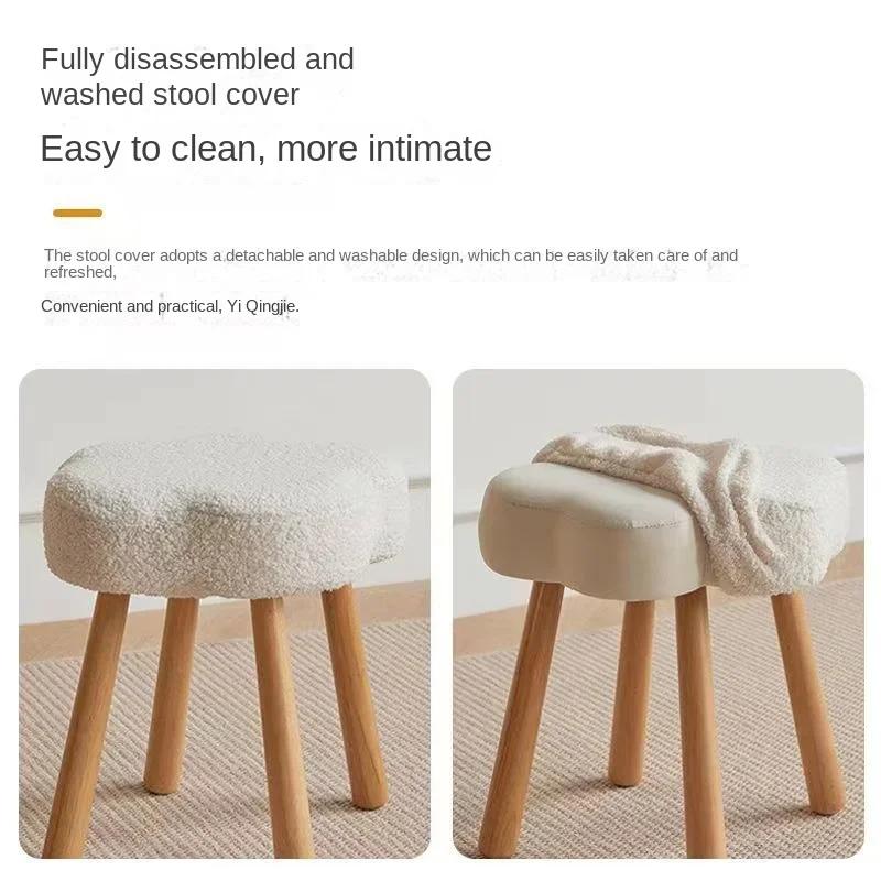 Creative Cloud Makeup Bench Lamb Fleece Dressing Stool Makeup Chairs Cute Vanity Chair Light Luxury Home