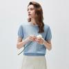 Women's Mulberry Silk Blend Lace Trim Short Sleeve Knit Top