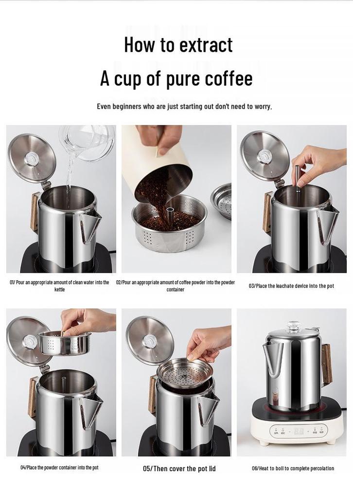 9-Cup American Style Stainless Steel Coffee Maker for Indoor/Outdoor Use - Convenient Camping Water Boiler
