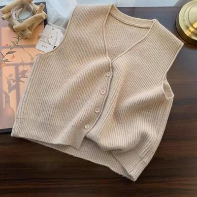 Knit Vest Women Autumn Waistcoat Fashion Sleeveless Sweater Layering Outerwear