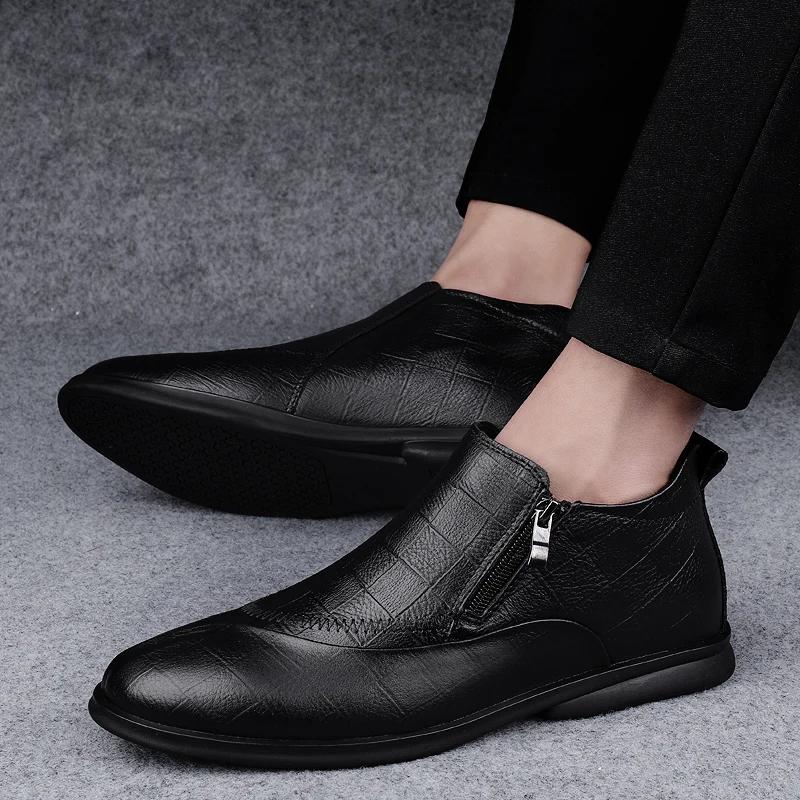 Fashion Italian Men's Genuine Leather Shoes Brand Business Dress Shoe All-Match Comfy Casual Wedding Breathable Antiskid Walking Shoes