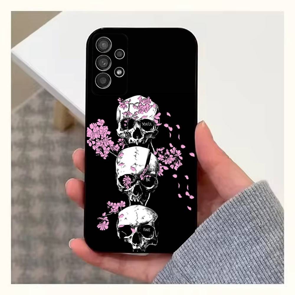 P-Pink Skulls Case For Samsung S22,S25,S24,S23,Ultra,FE,S20,S10,Plus,S21,S9,Lite,Soft Silicone Black