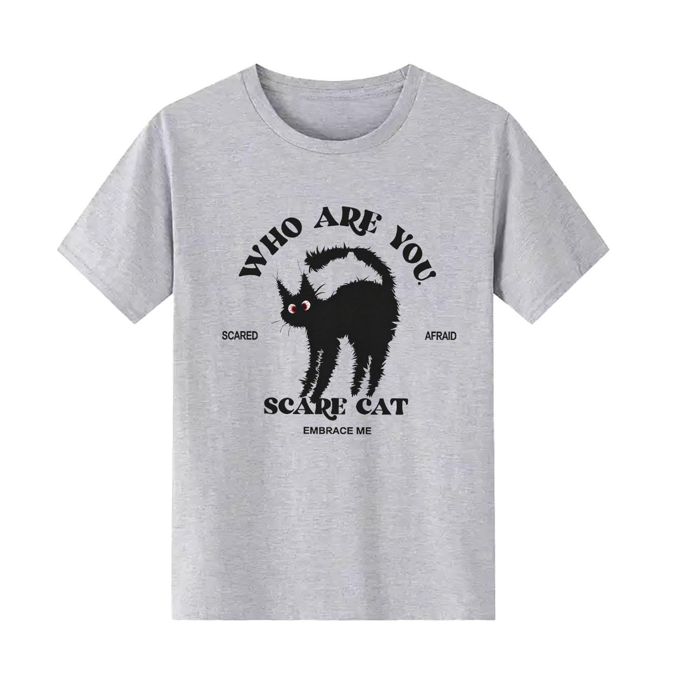 

Cute kitten letter printed Womens short sleeved Tshirt summer round neck versatile for daily use S