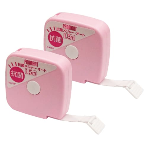 Hara Doki Promart Antibacterial Tape Measure, Auto-Stop Type, Pink, KA-15P, Set of 2