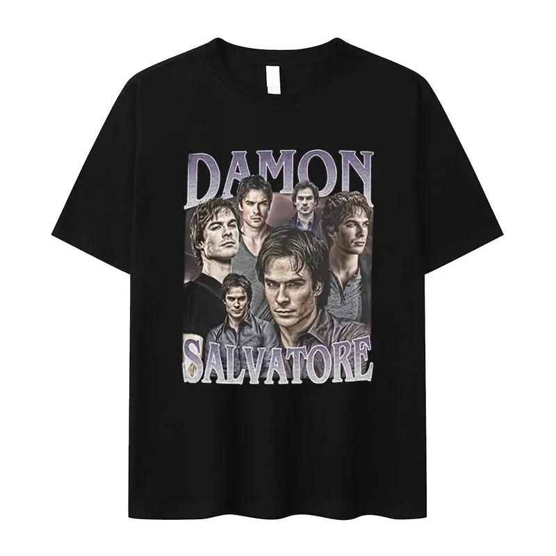 Retro Damon Salvatore IanSomerhalder TV Drama Pattern Tshirt for WomenGothic Fashion Summer Tshirt for Women's Street Wear