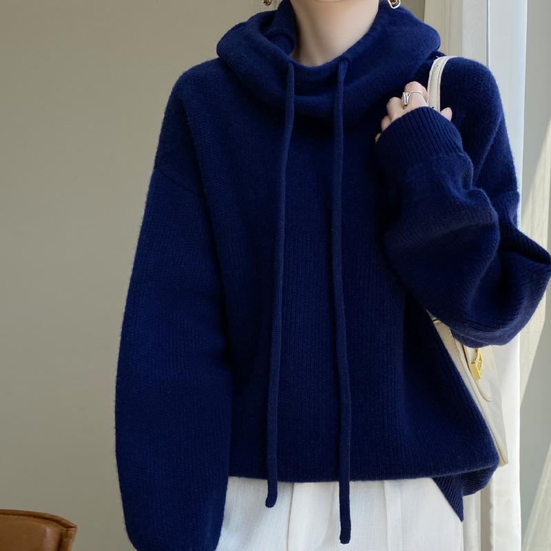 Women's Wool Knitted Turtleneck Hoodie - Loose, Warm, Stylish, Versatile Sweater