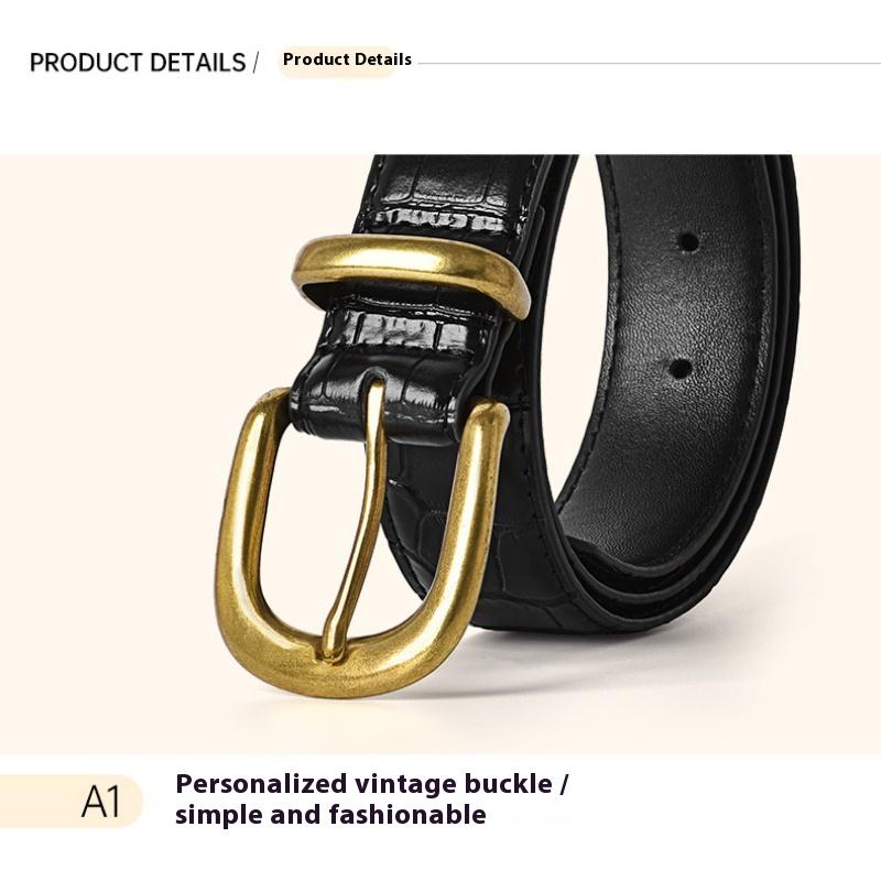 Vintage Cowhide Pin Buckle Women's Belt Versatile Decoration High-grade Pink Genuine Leather Belt Belt