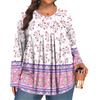Women's Plus Size Fashion  Printed Casual Pleated Round Neck Long Sleeve Top