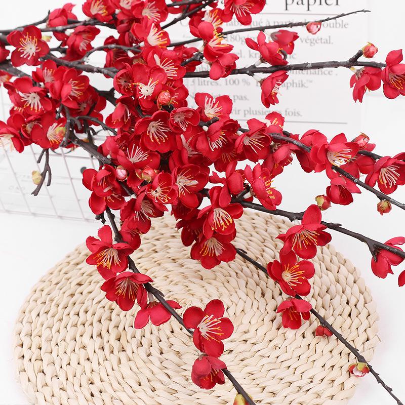 Artificial Plum Blossom Branch Decor - Winter Peach & Dried Flower Bouquet for Living Room, Chinese Home Decoration