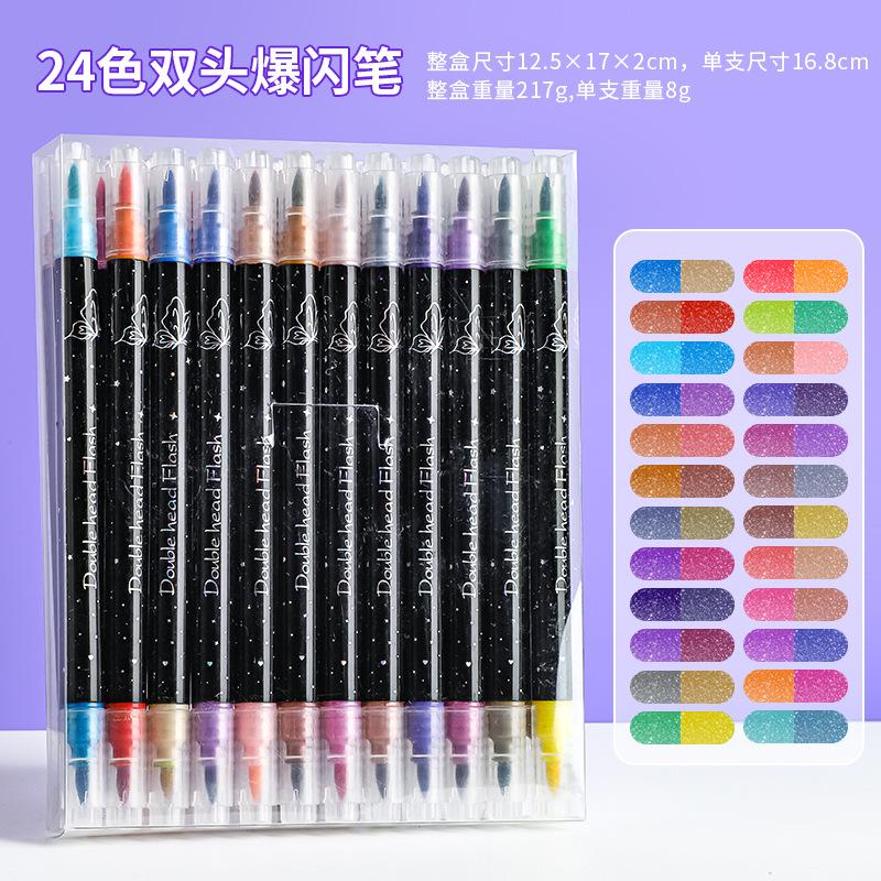 48/6Colors Double-headed Glitter Acrylic Markers Paint Pens Sparkly and Shiny for Rock Painting Stone Ceramic Glass Wood Fabric
