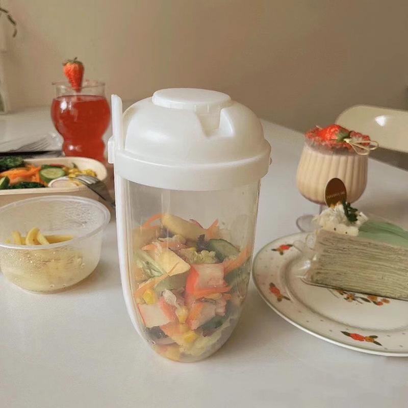 Portable Salad Cup With Fork Fresh Salad Container Bottle Vegetable Fruit Breakfast Lunch Carry To Go For Work Travel Picnic