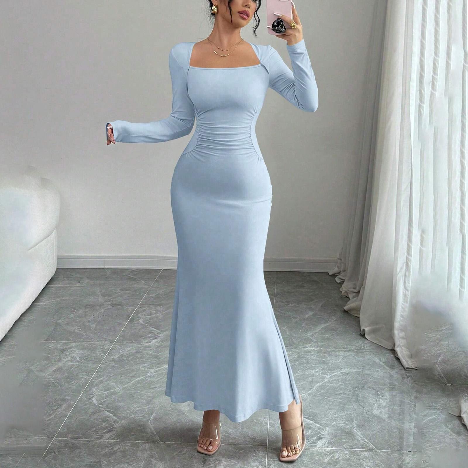 

Женское модное длинное платье-русалка с длинным рукавом S
