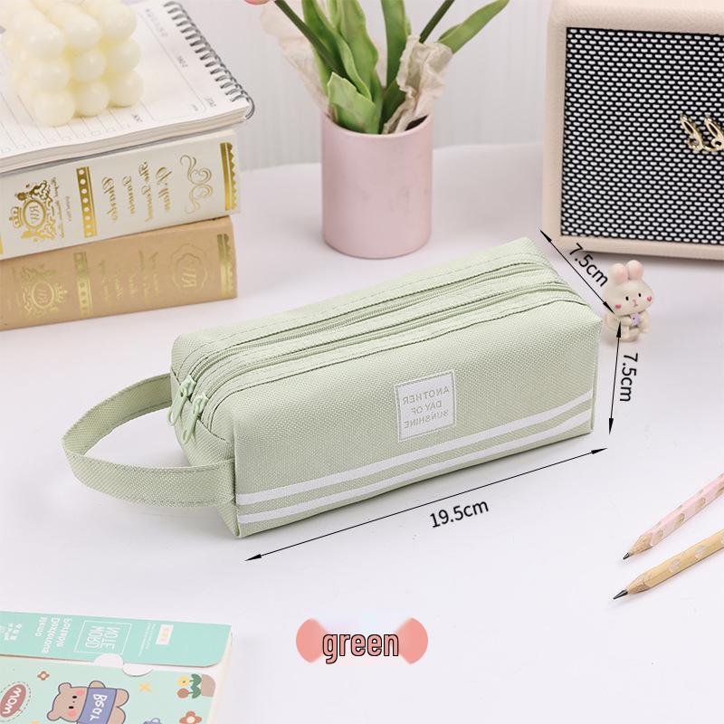 Korean Style Double-Layer Oxford Cloth Pencil Case with Large Capacity and Portable Double Zipper Design