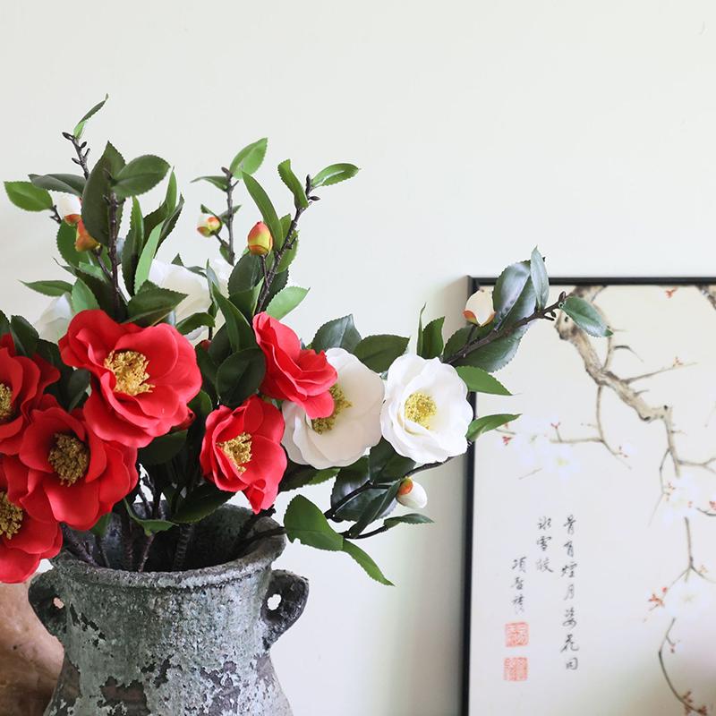 58Cm High Quality Artificial Camellia Camellia Silk Fake Flower Flower For Diy Home Garden Wedding Living Room Office Decoration