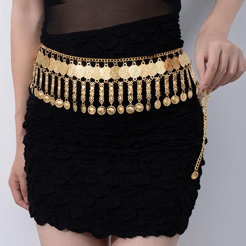Ethnic Style Metal Retro Coin Waist Chain Women'S Adjustable Dress Waist Seal Love Butterfly Flower Fringed Belt