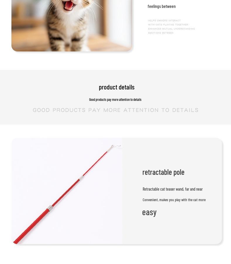 Steel Wire Feather & Fish Teaser Stick with Replacement Head for Cats