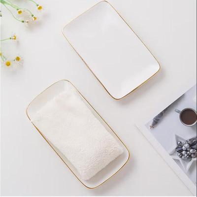 SIFAR Gold Rim Ceramic Rectangular Napkin Plate