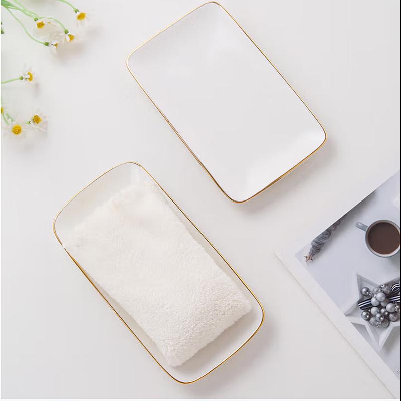 SIFAR Gold Rim Ceramic Rectangular Napkin Plate