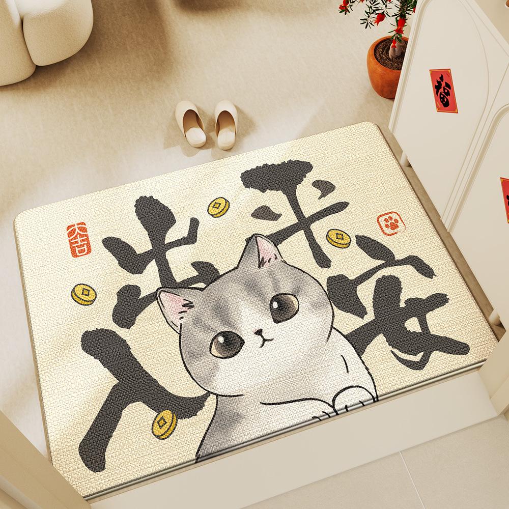 Cartoon Cute Cat Entry Door Non-slip Keni Velvet Floor Mat Household Dust Absorbent Entrance Door Carpet