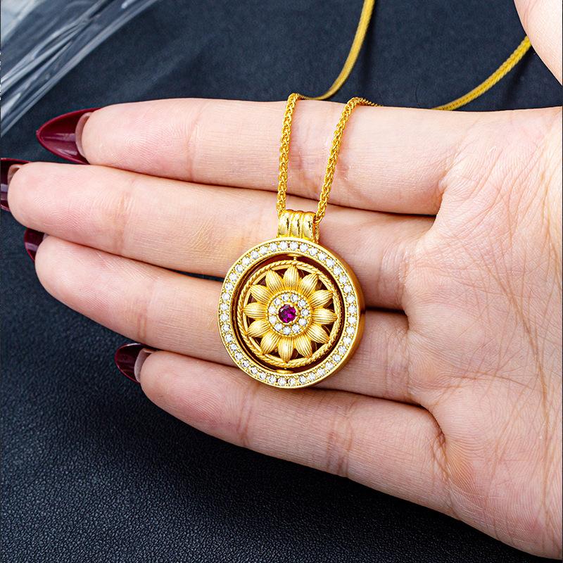 Sunflower Rotating Compass Female Trendy Antique Jewelry Necklace Pendant 60CM(Necklace Long)