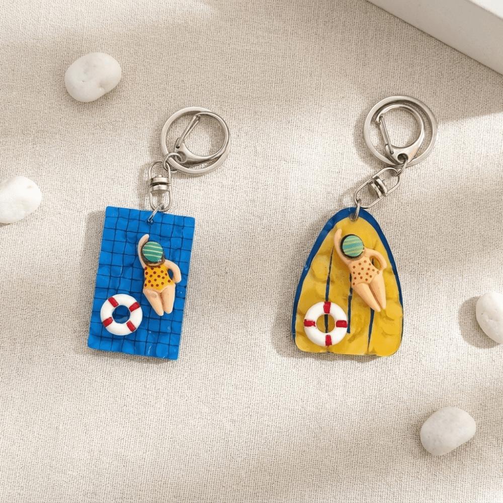 Zink Zinklegierung Pool Schwimmbrett Schlüsselanhänger Blau Gelb Tasche Anhänger Kleine Schwimmfigur Anhänger Sommer