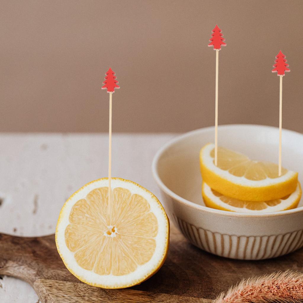 100Pcs Christmas Tree Shape Bamboo Cocktail Picks Food Safe Smooth Finish Fruit Skewers for Bar Party Ktv Home Garnish