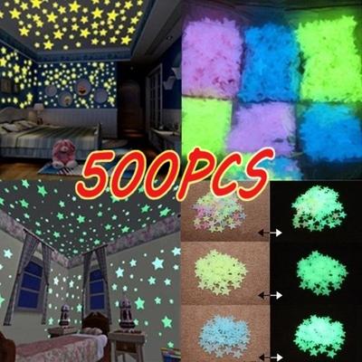 50/100/300/500PCS Wall Stickers Decal Glow In The Dark Baby Kids Bedroom Home Decor 3cm Color Stars Luminous Fluorescent Wall Stickers 5 Colors
