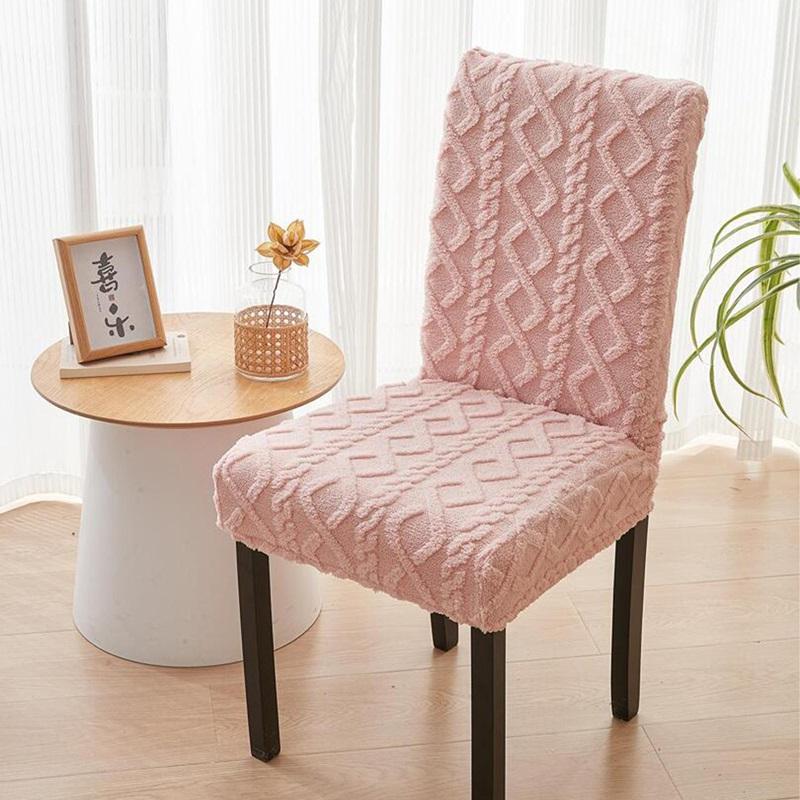 

1pc Dining room Chair Cover Jacquard Plush Stretch Chair Slipcovers Solid Color Office Chairs Covers for Living Room 1pc розовый